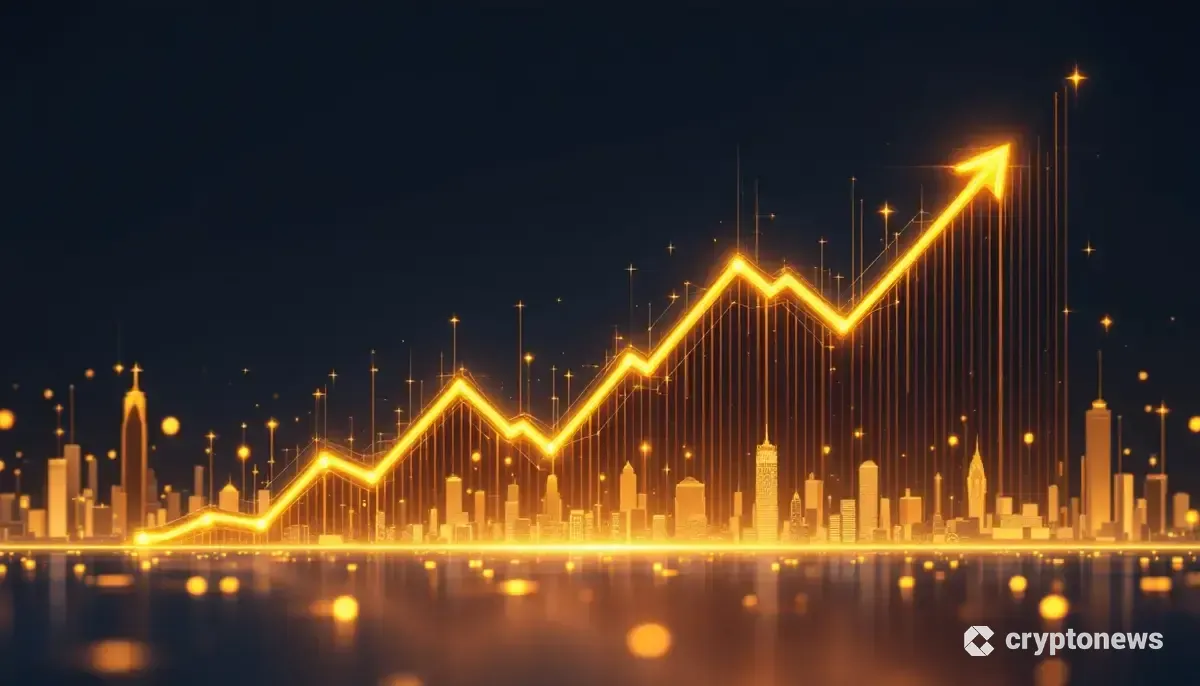 金色に輝くビットコインのシンボルと上昇するチャート