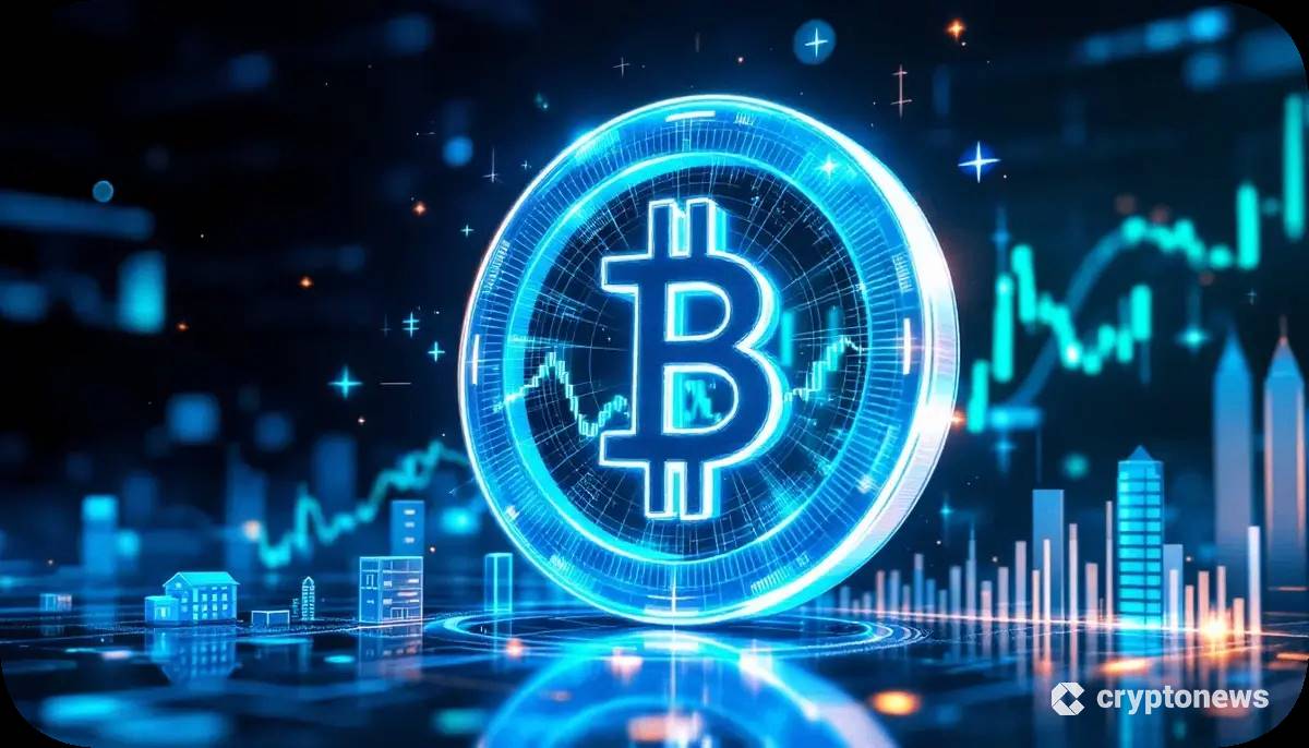 ステーブルコインとトークン化された現実資産が融合する未来的な金融インターフェースのイメージ