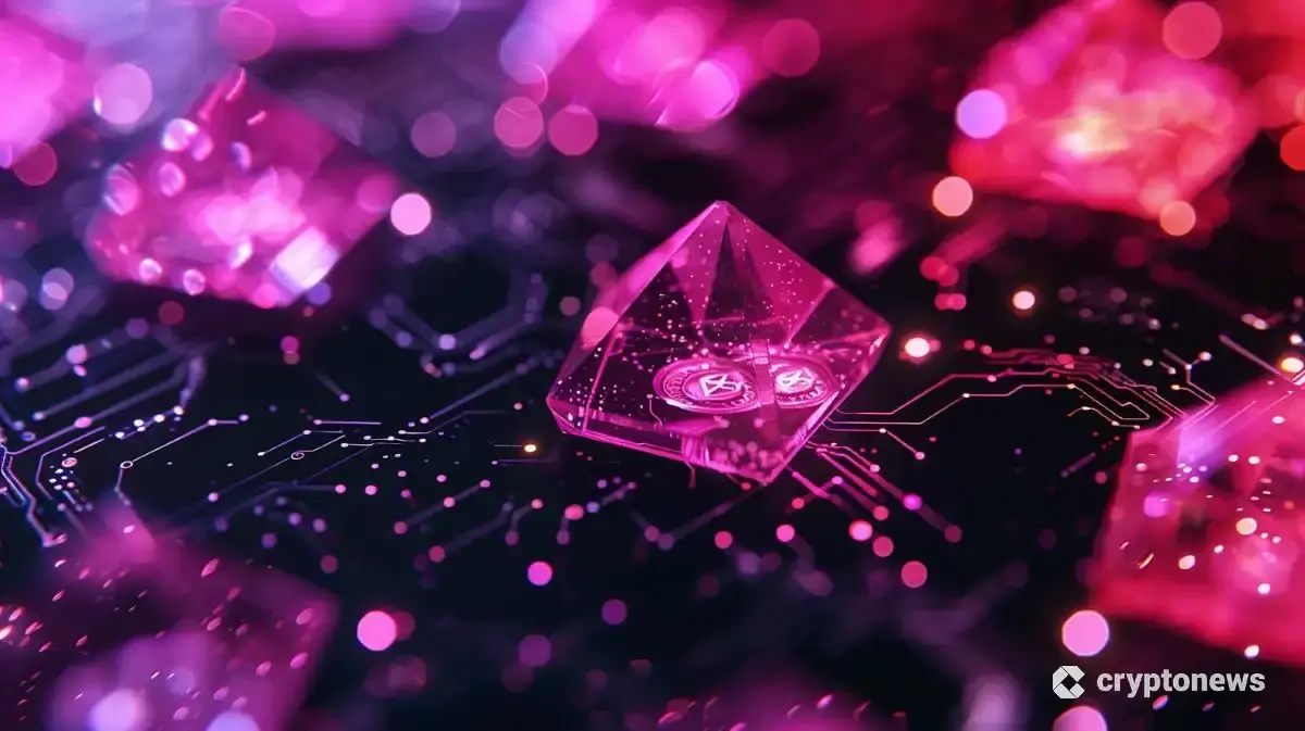 宝石型トークンが入った結晶のようなデジタルウォレットインターフェース