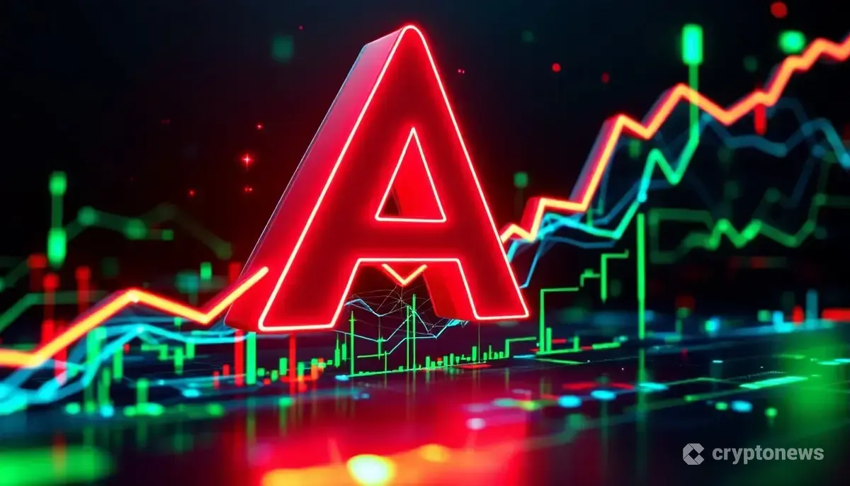 アバランチ（AVAX）のロゴと上昇するチャートを示す未来的なグラフィック