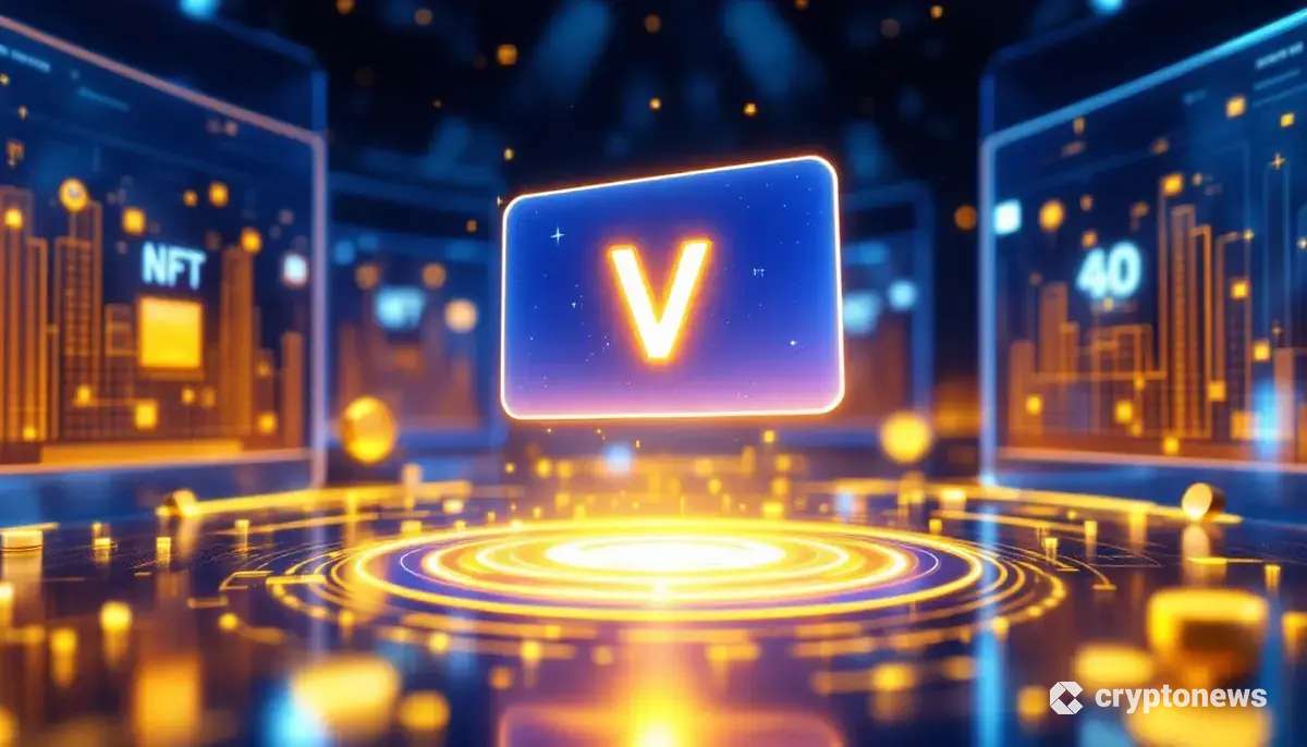 NFTマーケットプレイスとVポイントの融合を象徴する未来的な画像