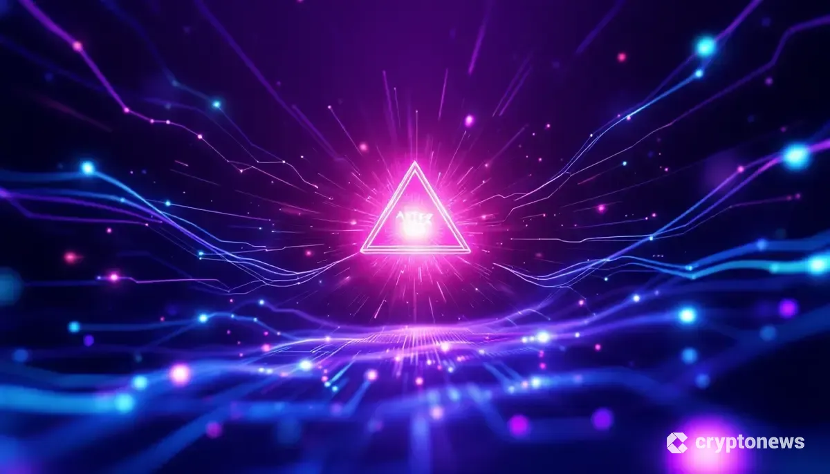 仮想通貨プロジェクトAster DEXのロゴが未来的な背景の中で輝いている様子。