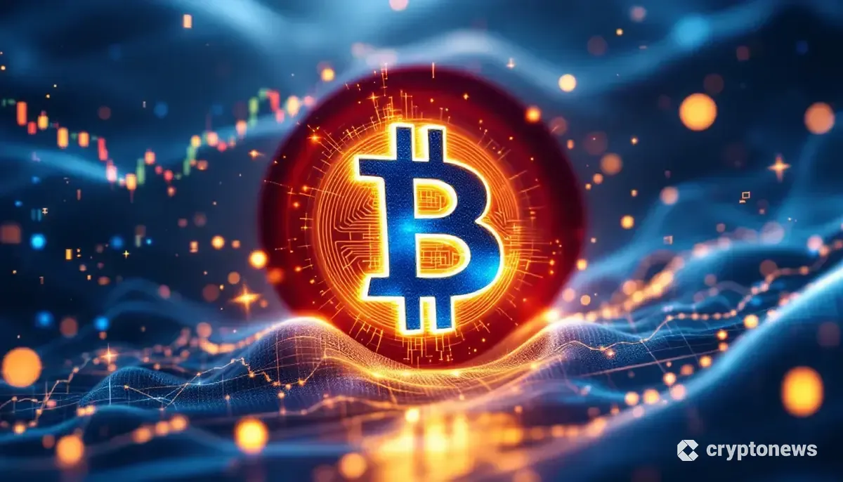 日の丸とビットコインのシンボルが融合した未来的なイメージ。企業の資産としての仮想通貨を表す