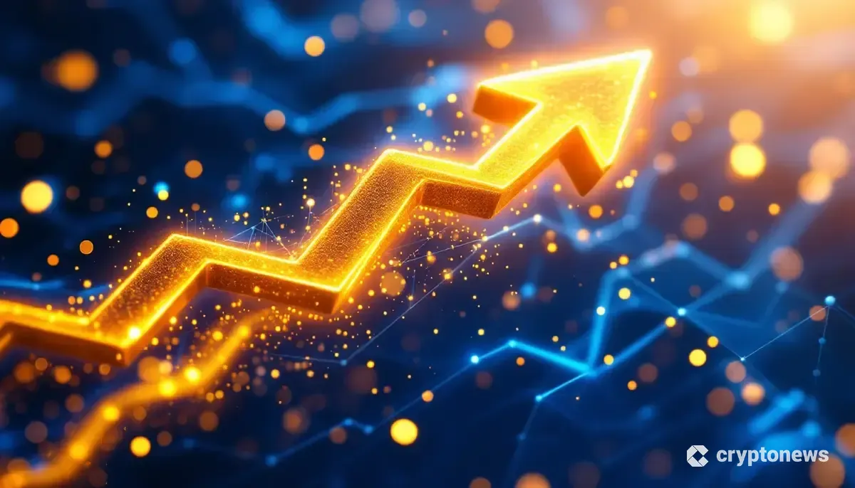 機関投資家の需要増加を背景に上昇するコインベースの目標株価を示す象徴的な画像