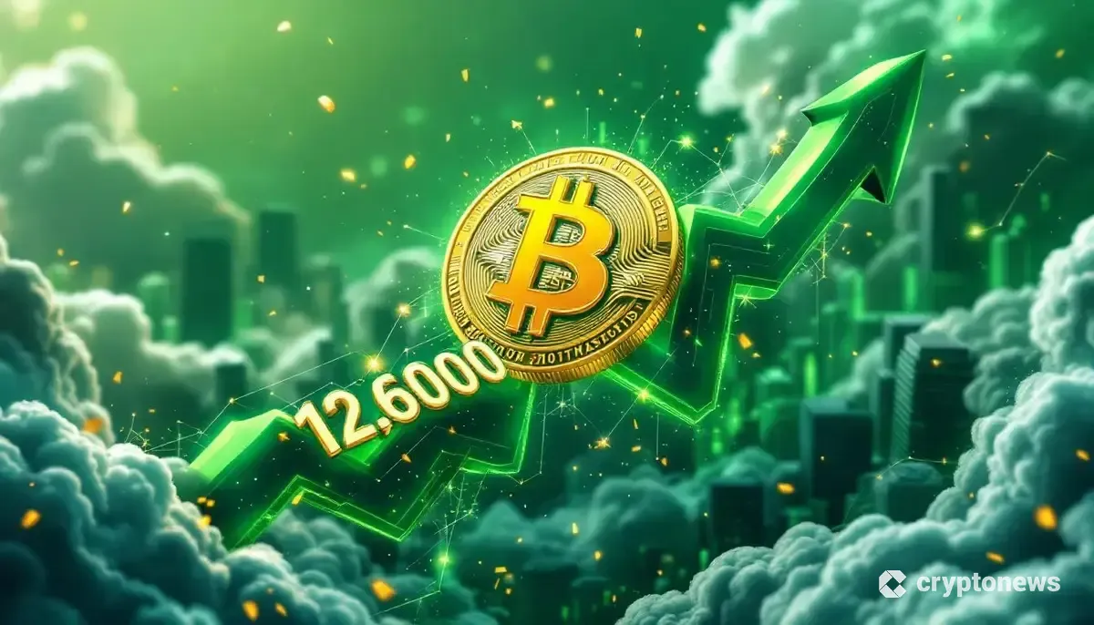 12万6000ドルの壁を突き破り急上昇するビットコインのシンボルを描いた未来的なCG画像