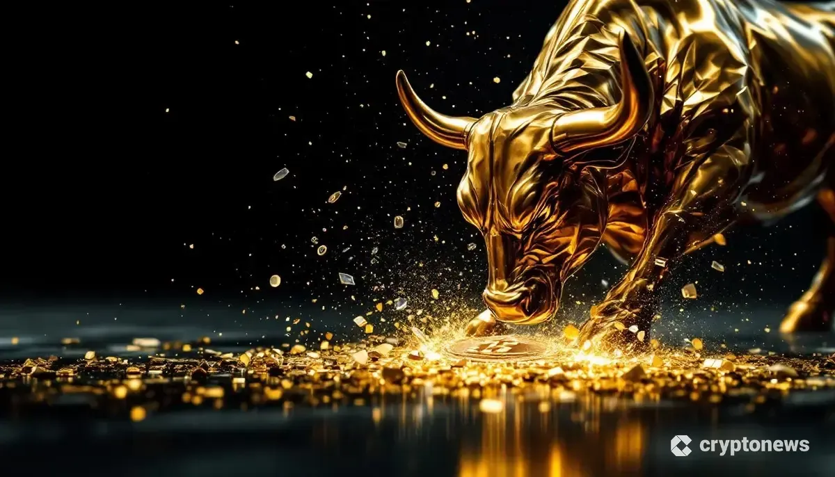 金価格の高騰によりビットコインが暴落する可能性を象徴する画像