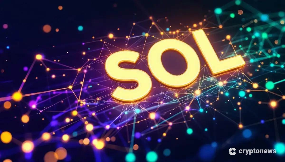 ソラナのロゴと日本の都市景観が融合した未来的なイメージ