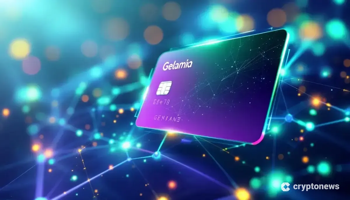 Geminiが発表したソラナ報酬型クレジットカードと、自動ステーキングを象徴する未来的なネットワーク