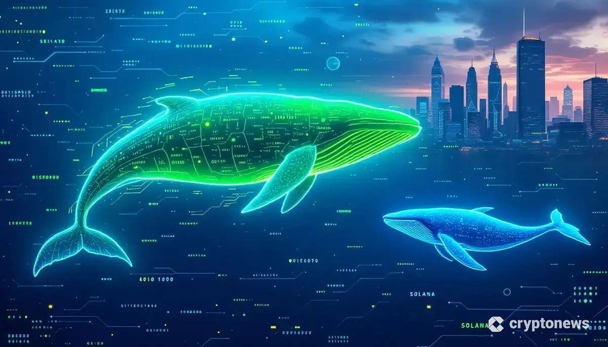 イーサリアムとソラナのクジラ(大口投資家)の動きを象徴するデジタルアート