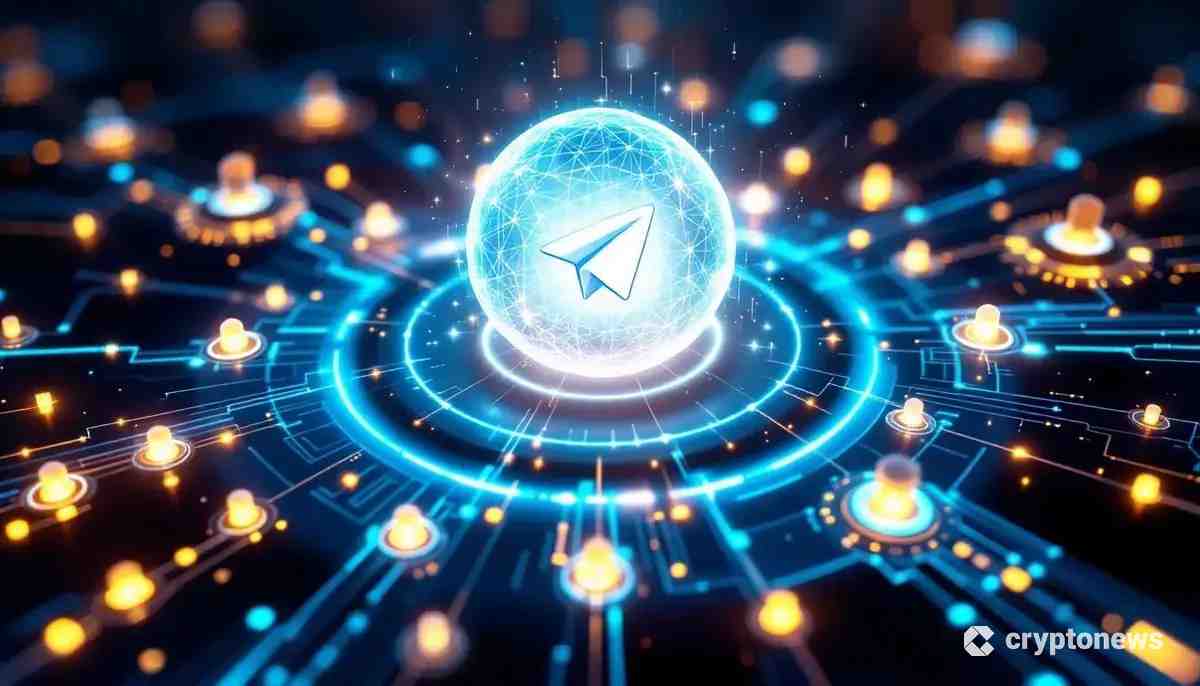 テレグラムとTONブロックチェーンを象徴する、プライバシー保護されたAIコンピューティングネットワークの抽象的なイメージ