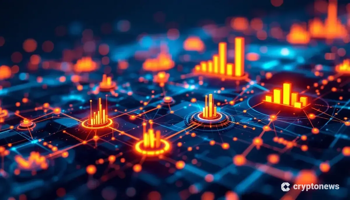 未来の出来事を予測する市場の集合知データを表す、ネットワークとチャートの未来的なビジュアル