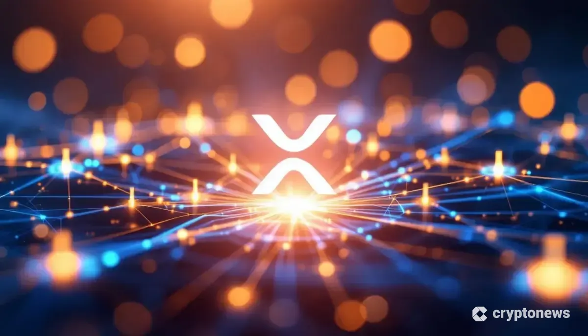 グローバルな金融ネットワークとリップル(XRP)の未来的なビジュアル表現