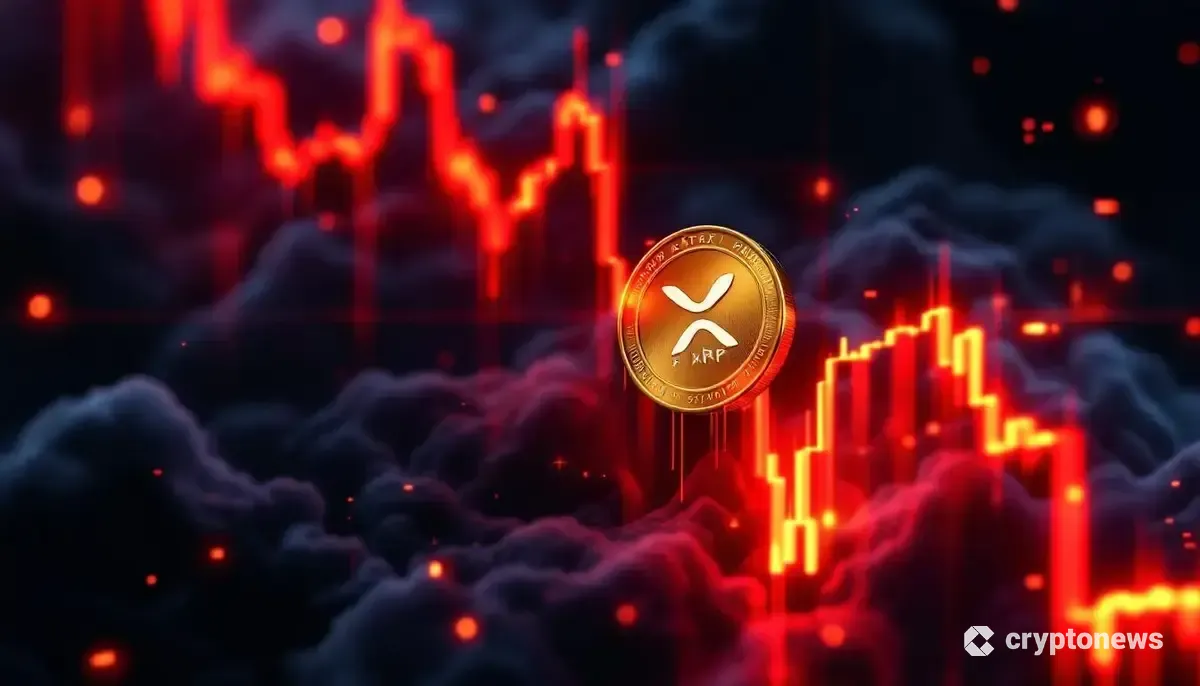 下落トレンドを示すXRPのチャートとデスクロスのパターン