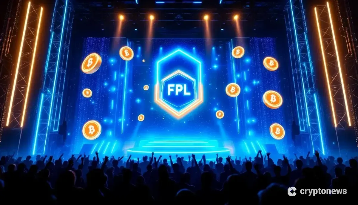 アーティストとファンクラブが仮想通貨で繋がる未来的なイメージ