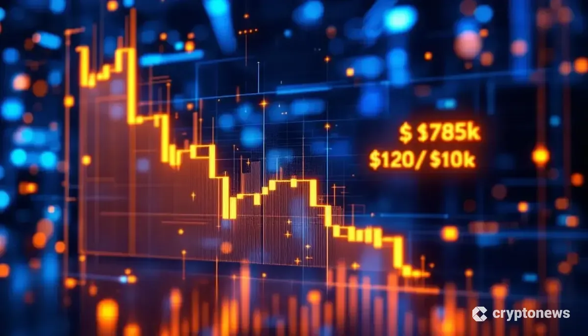 ビットコインの価格目標が下方修正されたことを示す未来的なチャート画面