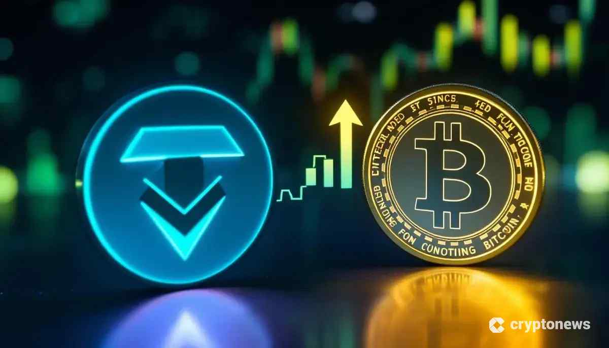 テザーとビットコインのロゴが並び、背景には価格下落からの上昇を示すグラフが描かれている。