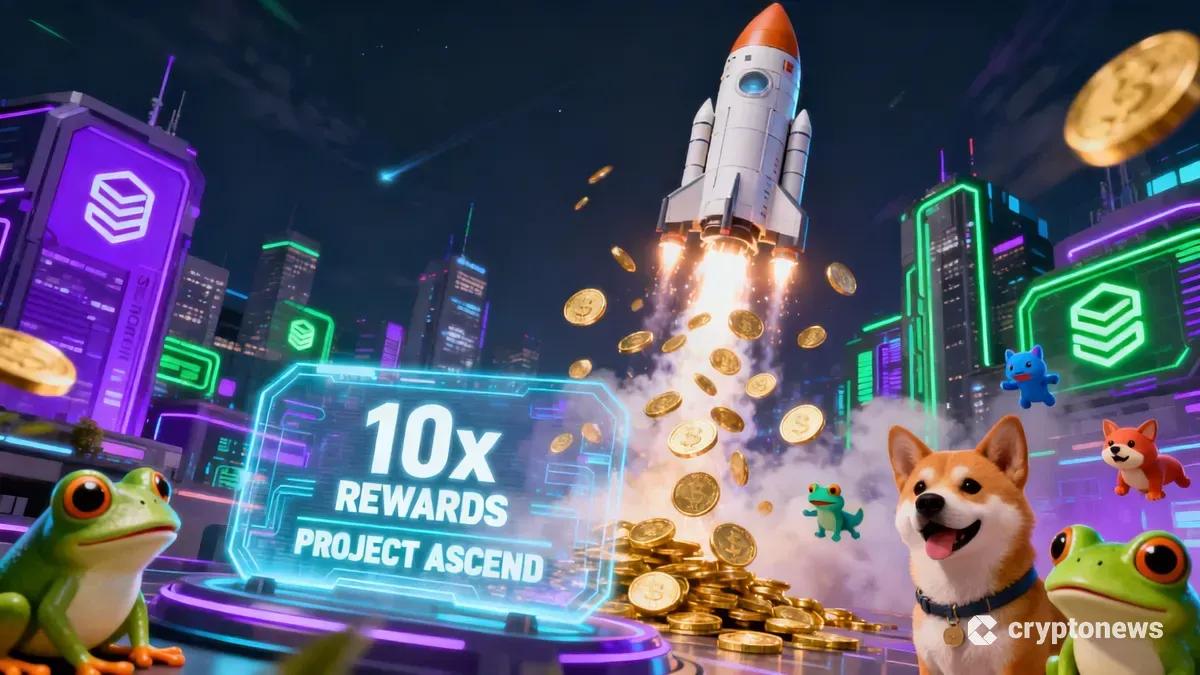 ソラナ基盤のPump.funでミームコインが急成長し、報酬が10倍になることを象徴する3Dイラスト