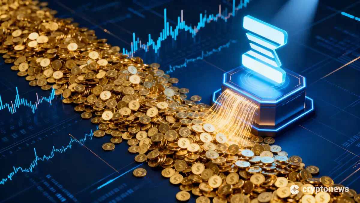 ソラナETFへの記録的な資金流入を示すアイソメトリック3Dイラスト