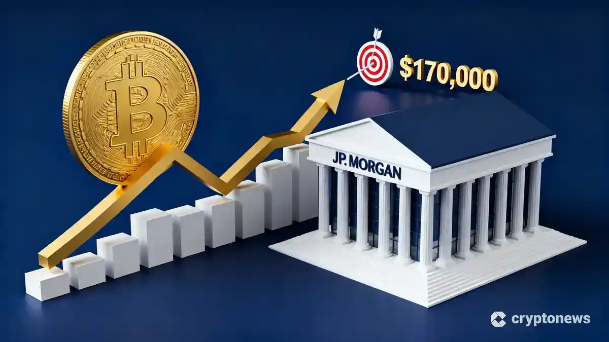 JPモルガンが提案するビットコインETF連動の仕組み債と価格上昇予測を示すイメージ