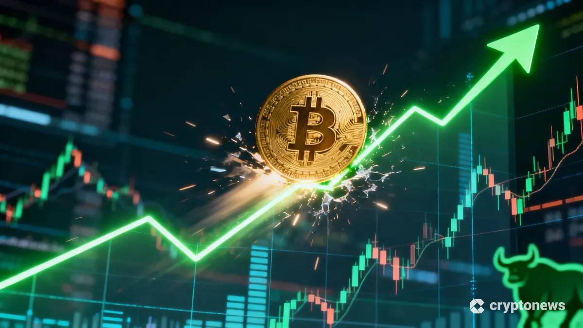 上昇するチャートと9万ドルの節目を超える黄金のビットコイン