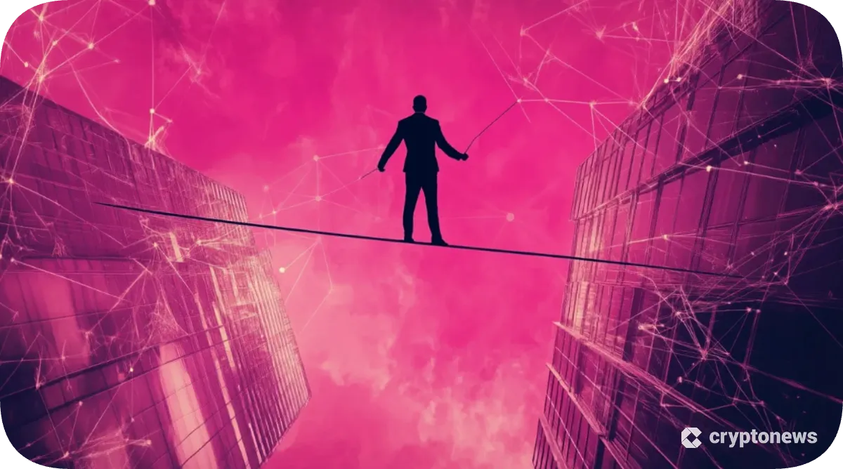 利益と負債のグラフの間で綱渡りをしているビジネスマン