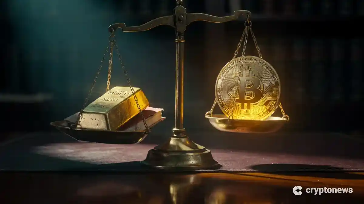 天秤の上で金塊よりも重く価値あるものとして傾くビットコインのイメージ