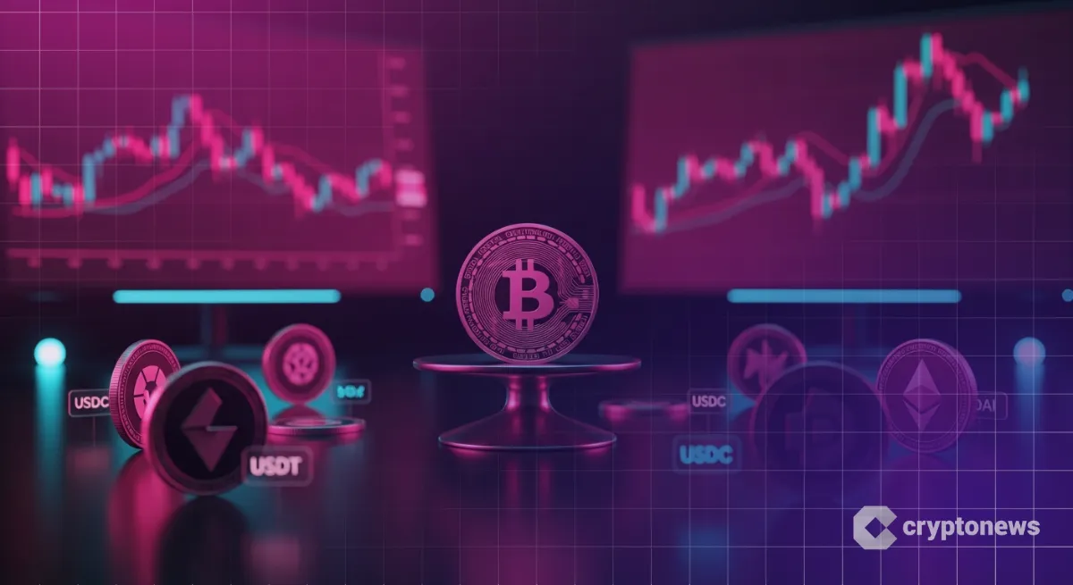 天秤に置かれた安定したデジタルコインとステーブルコインのチャート