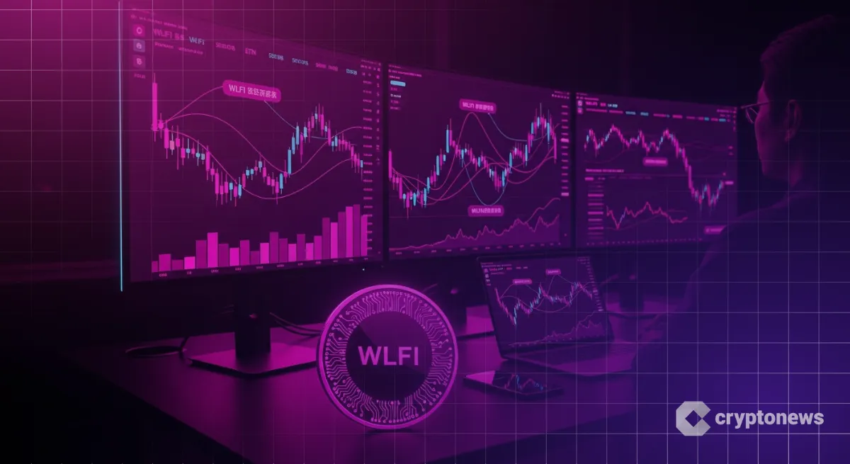 モニターのチャートとWLFIロゴ入りコインのイメージ