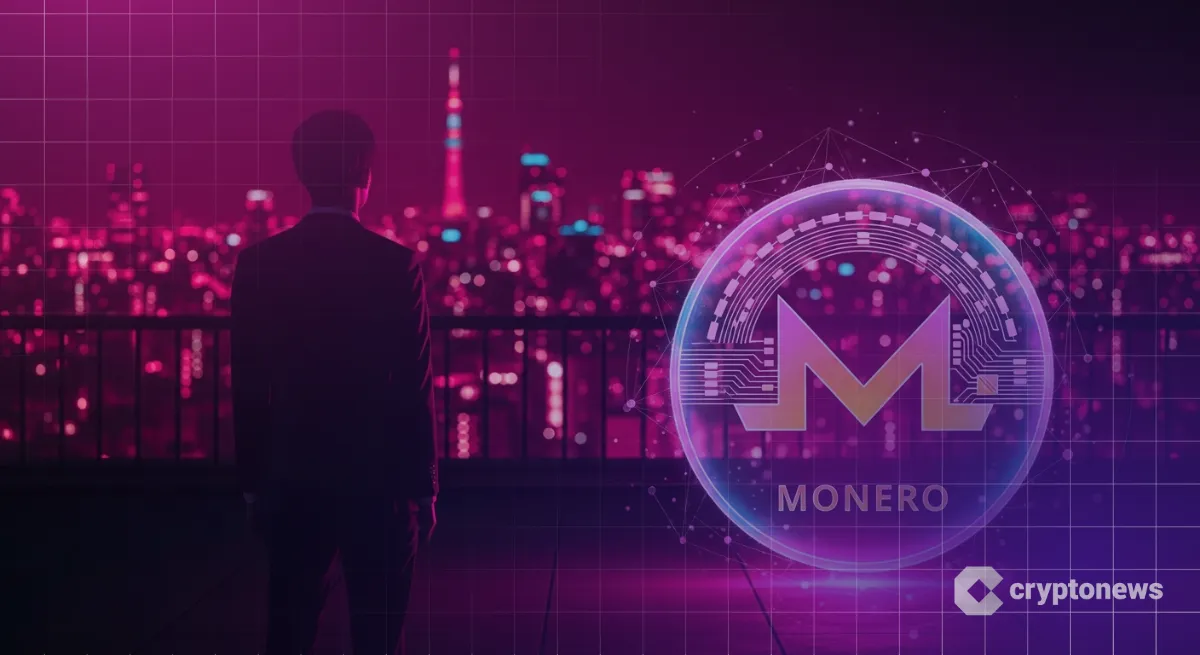 プライバシーと匿名性を象徴するMonero（モネロ）の発光コインとシルエット