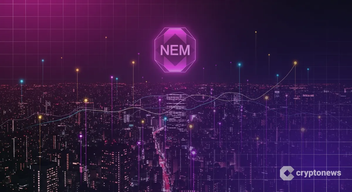 東京夜景の上空に浮かぶホログラムで示すNEMの将来性