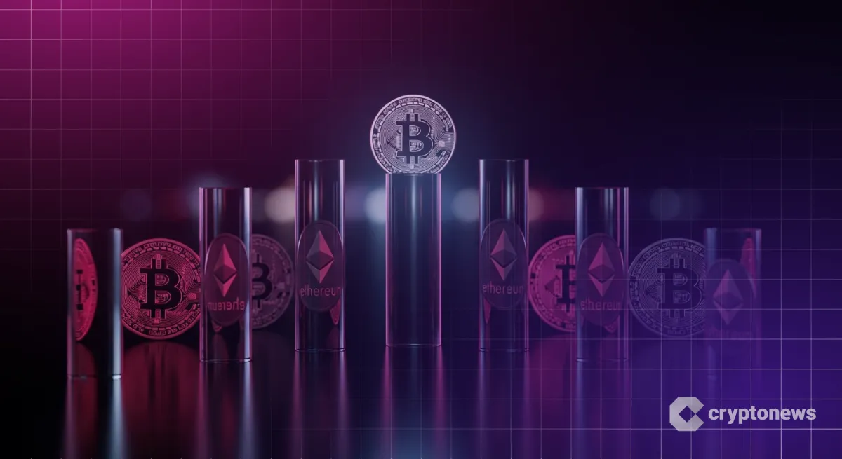 アクリル柱の中央で強く輝く仮想通貨コイン(おすすめ取引所)