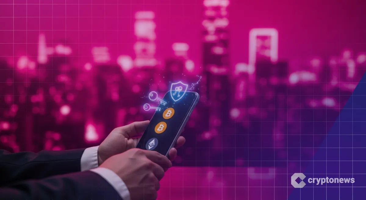 ノンカストディアルウォレット:東京オフィスでスマホを見るビジネスパーソン