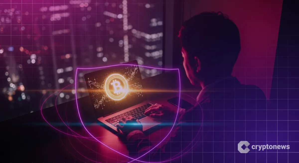 顔を見せずBTCロゴ画面を操作する人物(匿名購入)