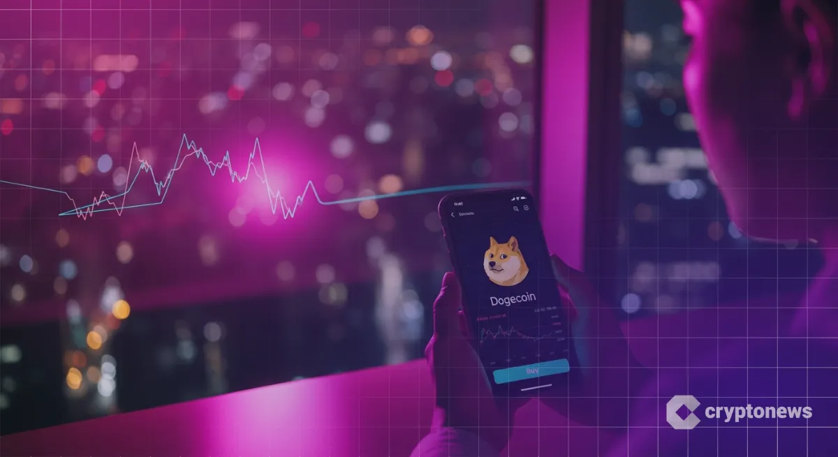 取引アプリでチャートと購入画面を確認する投資家とドージコインの買い方