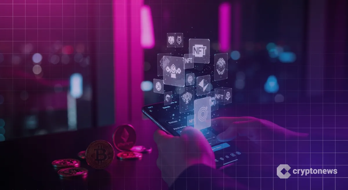 スマホ画面からNFTアートが浮かび上がるNFTウォレット