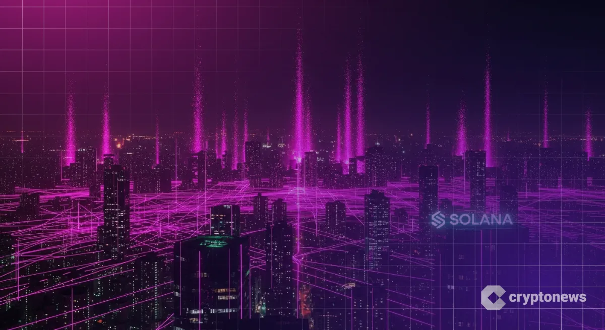 Solanaの将来性と成長を象徴する未来都市と光のネットワーク