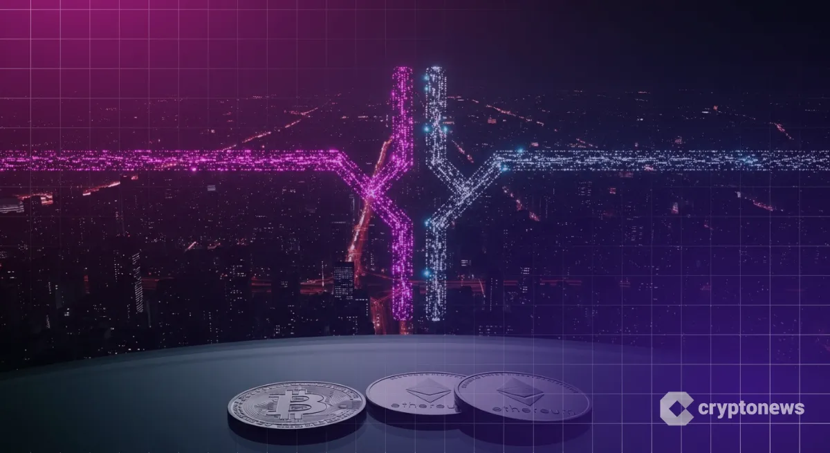 二つに分岐する光のラインでハードフォークを象徴