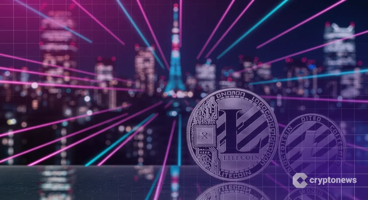 ライトコイン（LTC）のシルバーコインとロゴと東京夜景