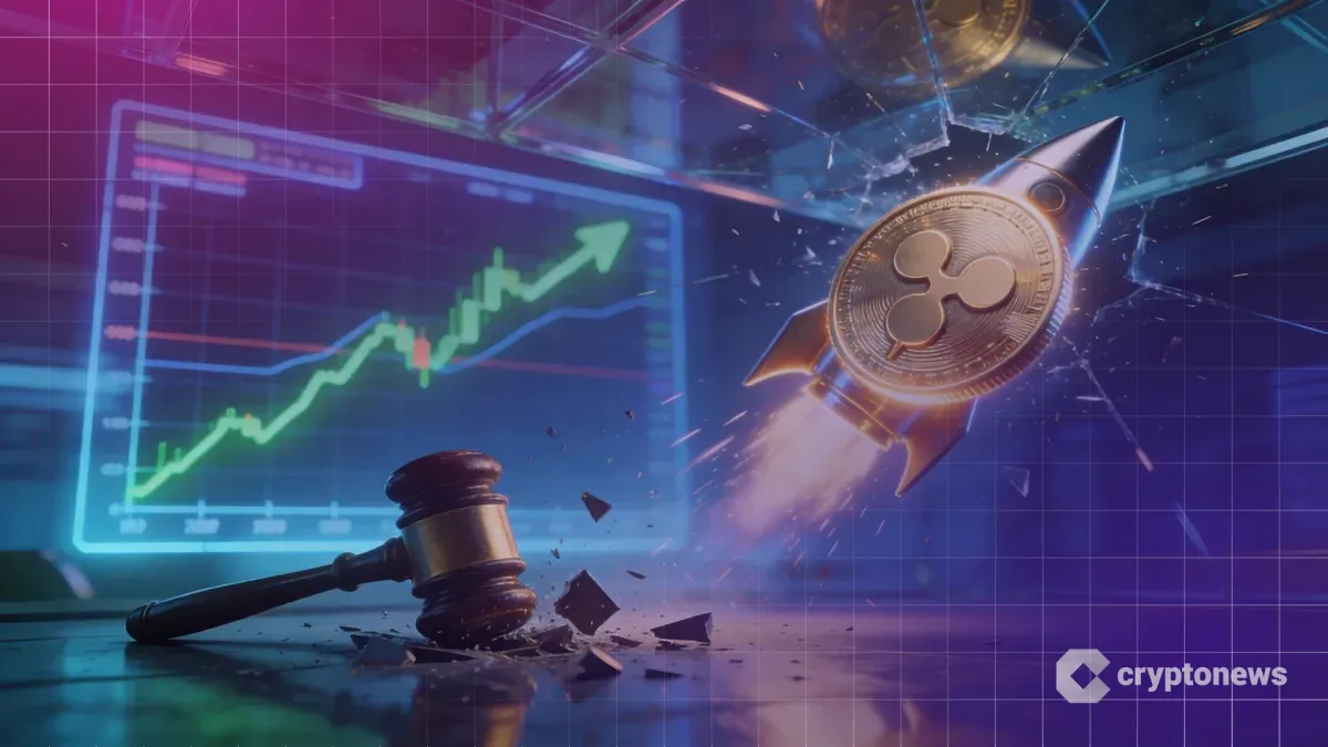 2025年XRP価格急騰とSEC訴訟終結を象徴する上昇イメージ