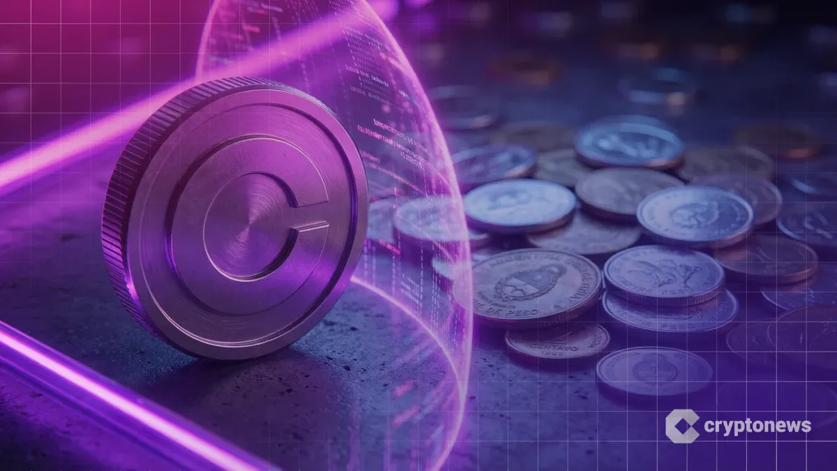 Coinbaseのロゴコインとアルゼンチンペソコインの間にあるデジタル障壁