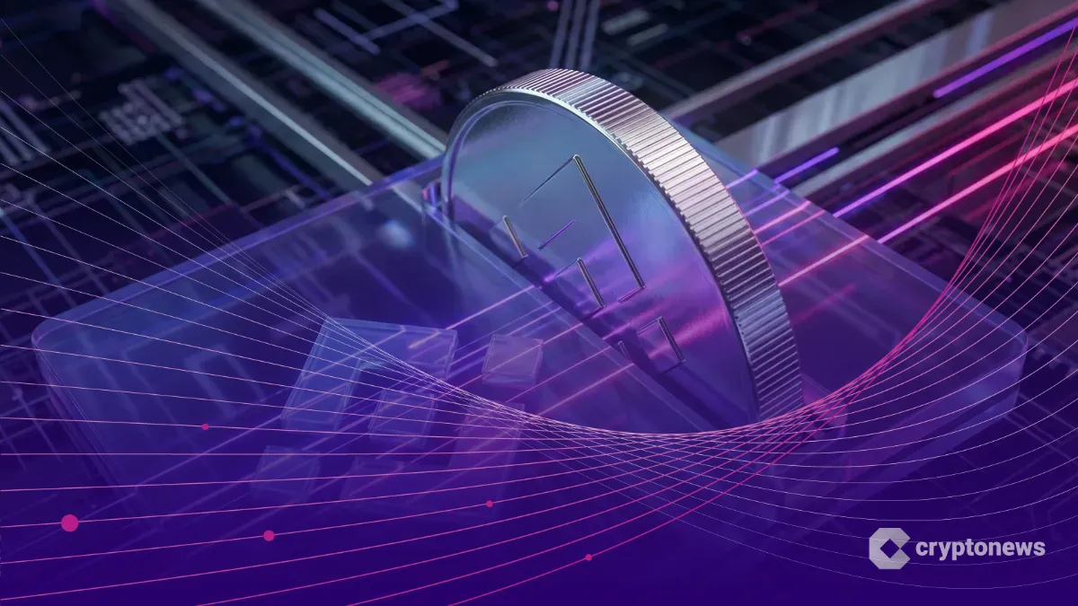 バイナンスのロゴが輝くハイテクなデジタルインターフェースと融合する、重厚な物理的シルバーコイン。