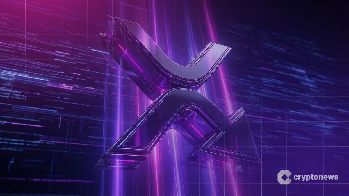 上昇する光の束とXRPロゴの3Dグラフィック