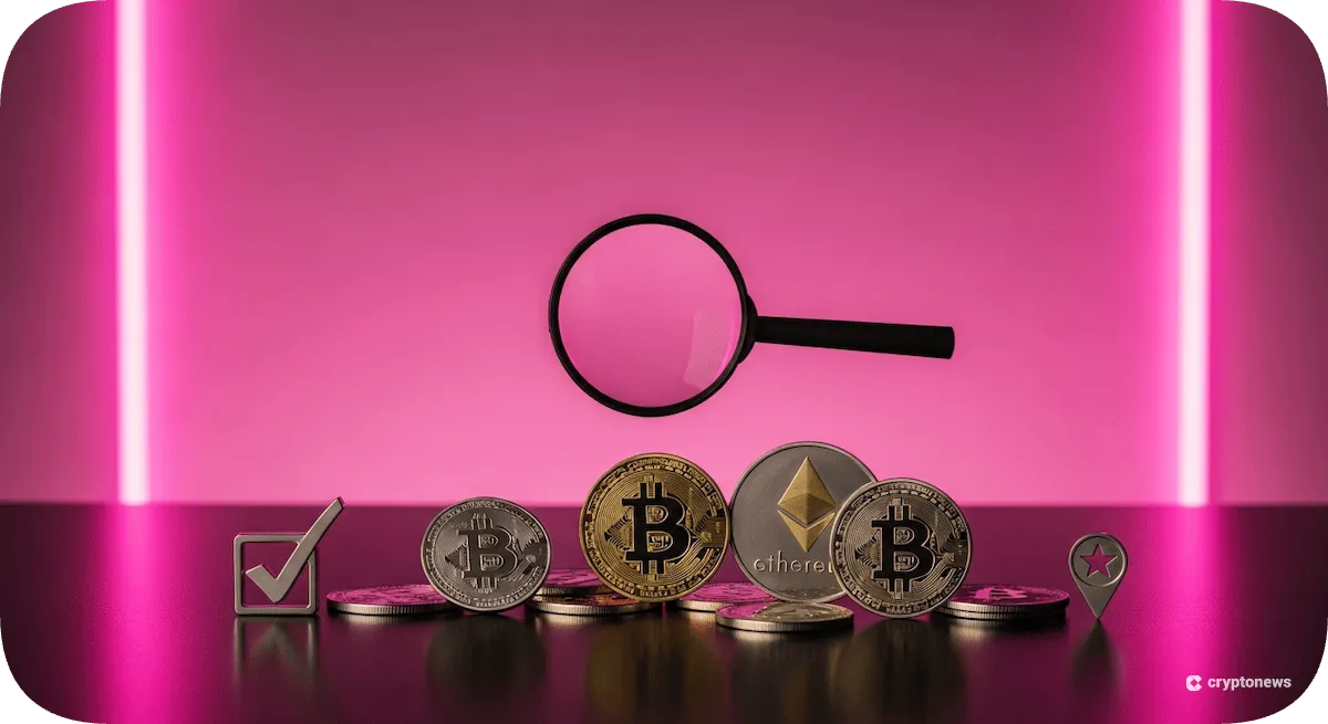 仮想通貨のコインと虫眼鏡