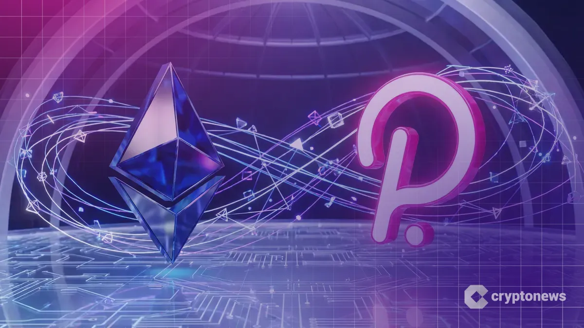 イーサリアムとポルカドットのロゴが対峙し、市場での競争と将来性を象徴する3Dグラフィック