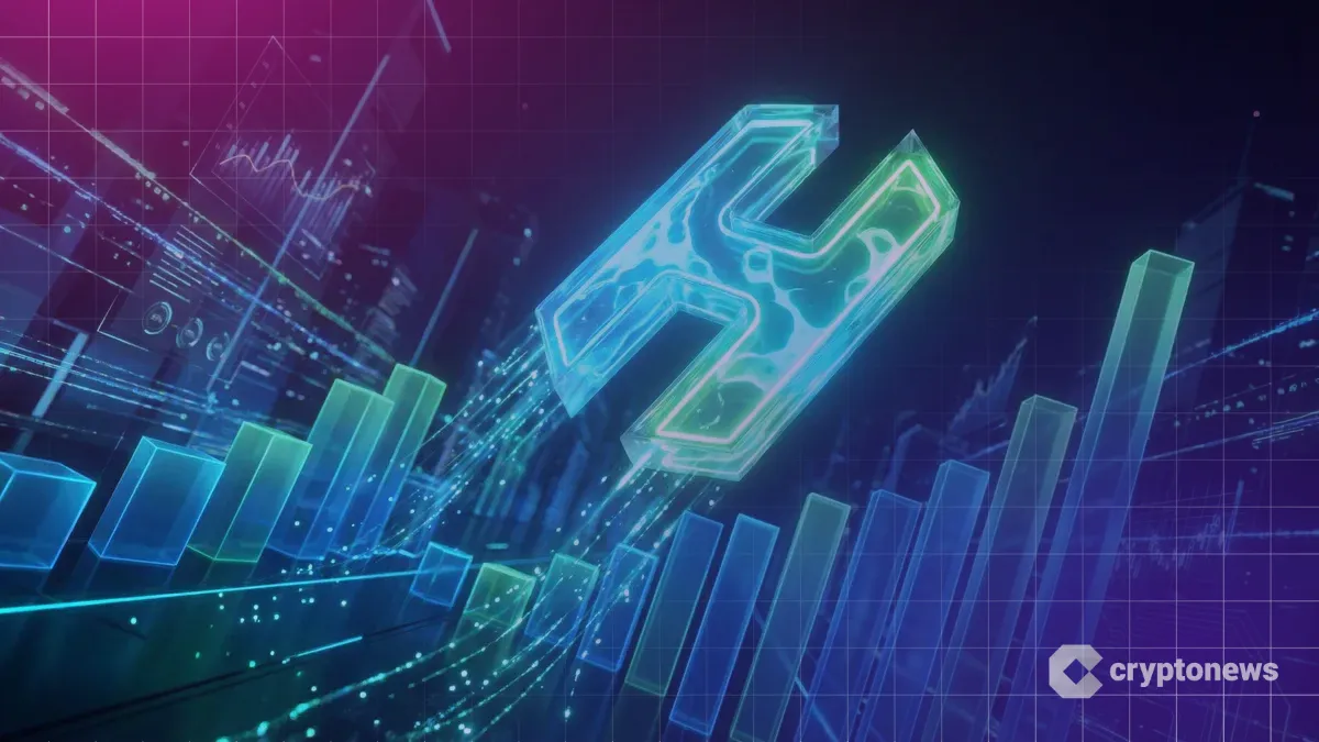 HyperLiquidのHYPEトークンが急騰し建玉が増加する様子を表す3Dグラフィック