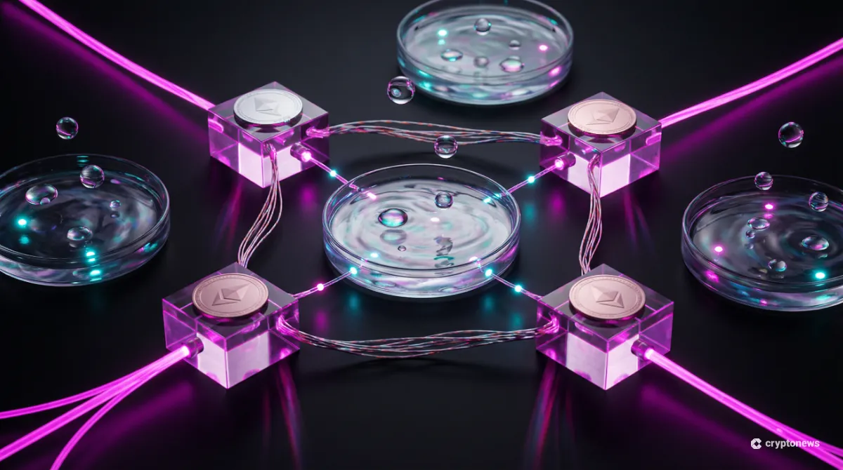 マゼンタ基調のDeFi概念イメージ