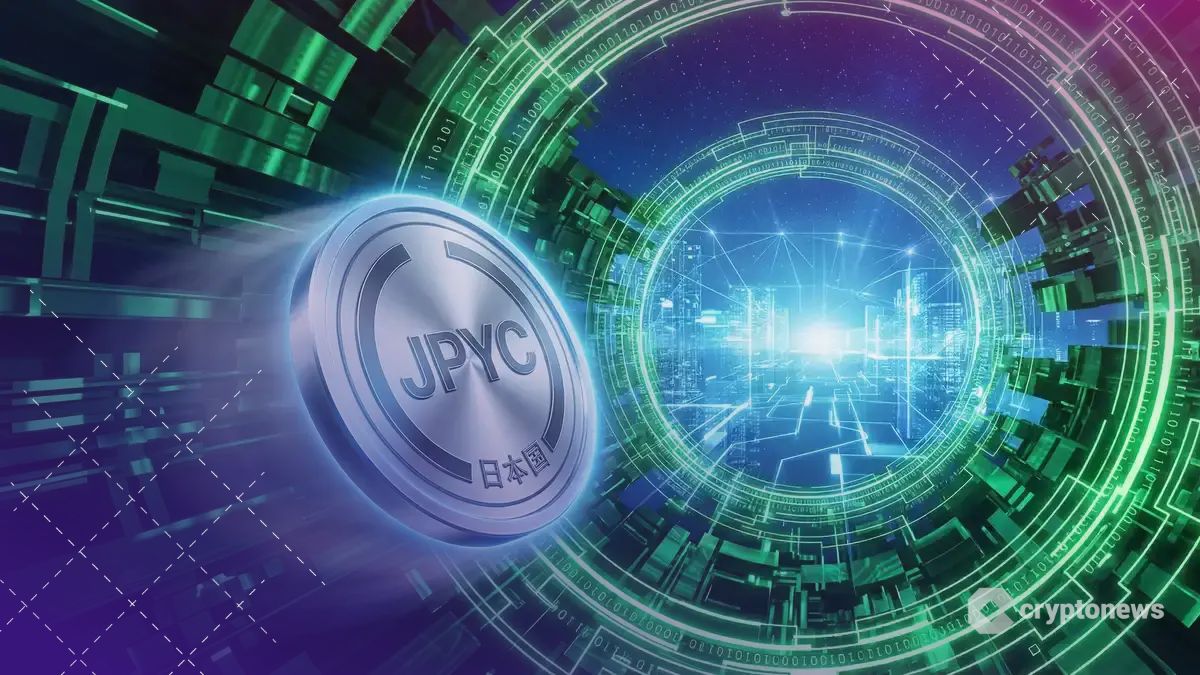アステリアの緑色のデータ連携リングを高速で通過するJPYCコイン、社会実装の加速を象徴