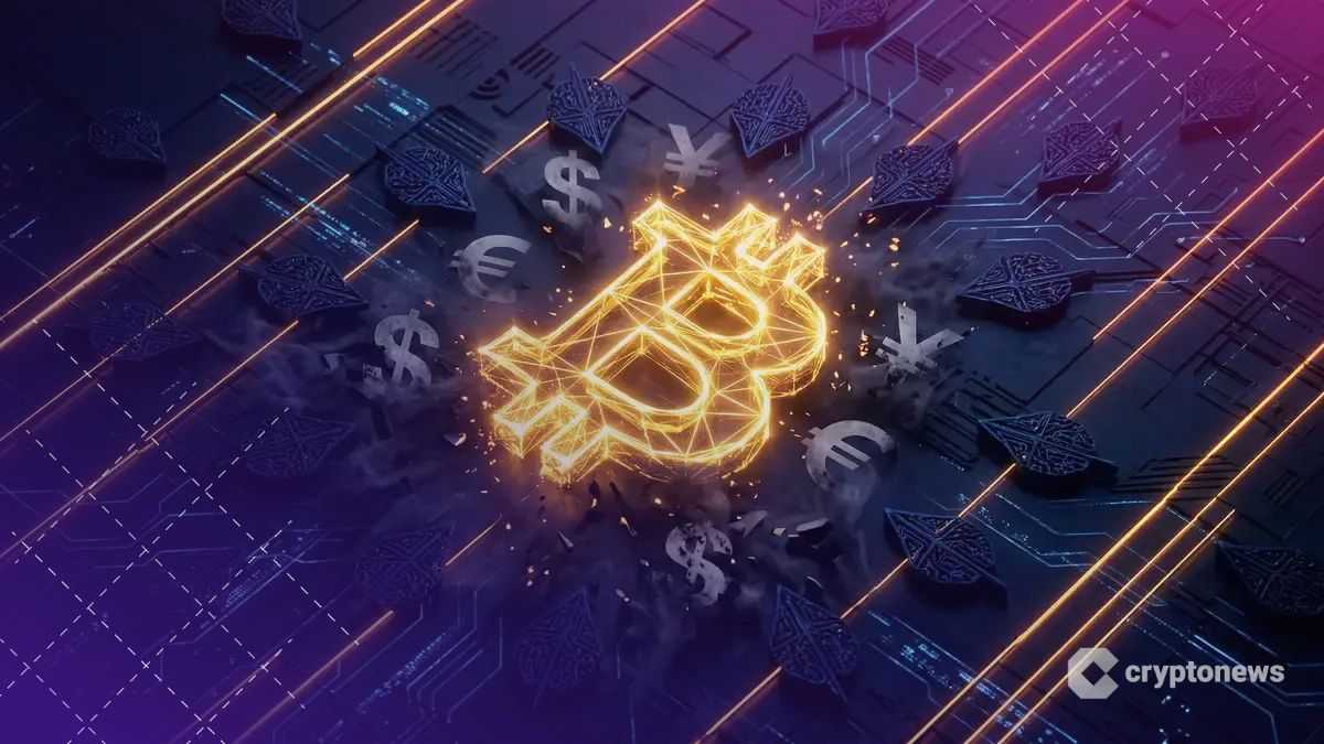 AIが一斉にビットコインを選択し法定通貨が消えていくイメージ