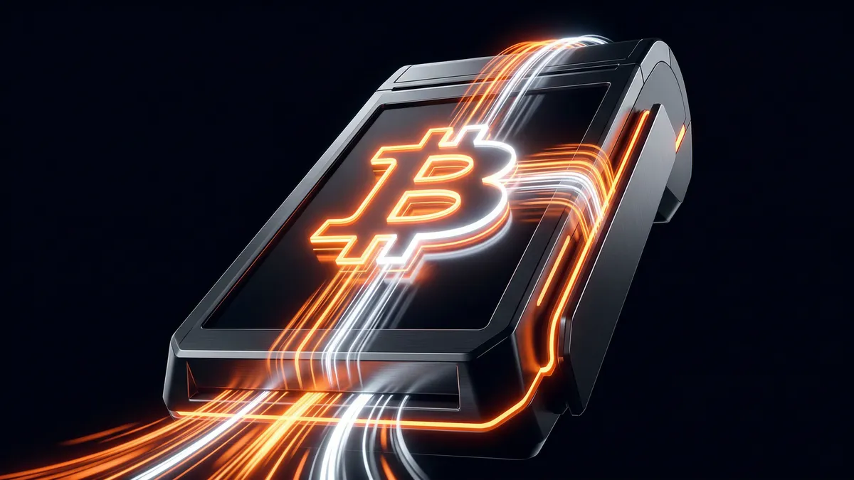 Squareの決済端末に統合されるビットコインの抽象グラフィック