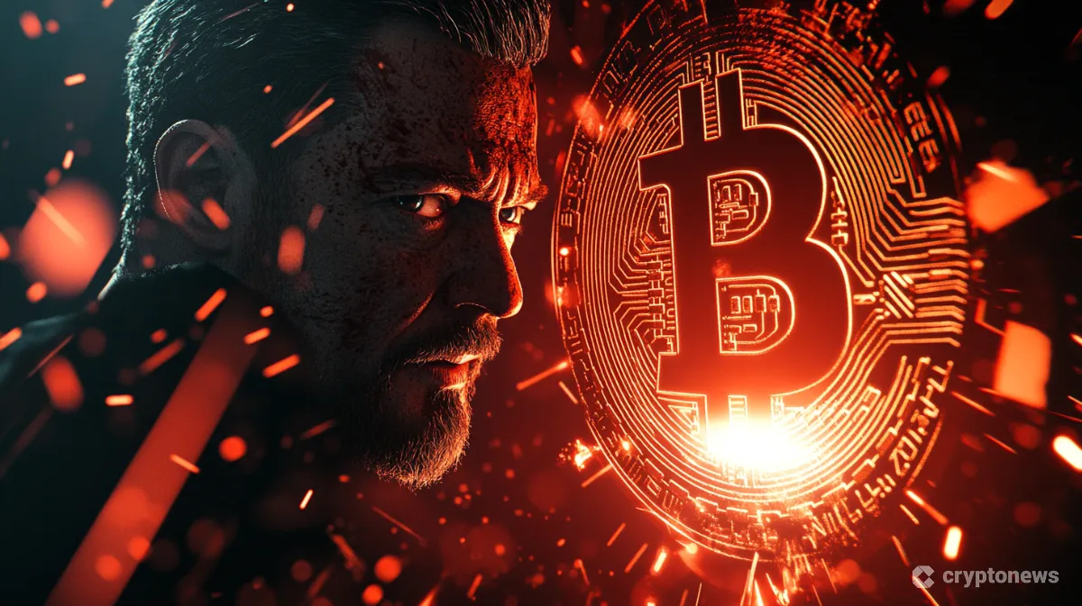 ビットコイン購入を休止するマイケル・セイラーとブレーキがかかるロゴ